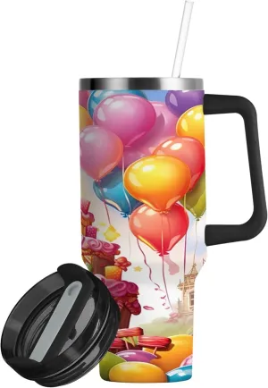 xigua 30 oz Happy Birthday Tumbler with Handle and Straw Lid, Stainless Steel Vacuum Insulated Sports Water Bottle, Keeps Cold or Hot Coffee Cup Travel Mug