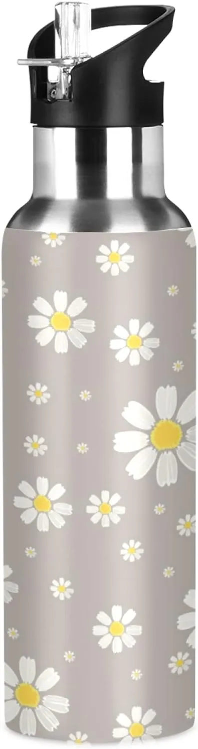 xigua Daisy Water Bottle with Straw Lid 22 oz - Vacuum Insulated Stainless Steel Water Bottles Leakproof Water Flask for Fitness Sports Outdoor