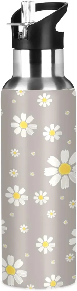 xigua Daisy Water Bottle with Straw Lid 22 oz - Vacuum Insulated Stainless Steel Water Bottles Leakproof Water Flask for Fitness Sports Outdoor
