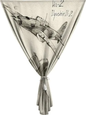 XISUNYA Adjustable Blackout Shades, Airplane Decor Portable Blackout Curtain, Soviet Military Jets Flights World War Aviation Sketch Print Living Room Bedroom Window Drapes,35W x54L Inch