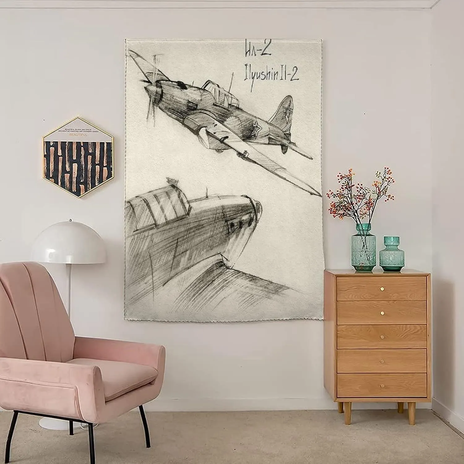 XISUNYA Adjustable Blackout Shades, Airplane Decor Portable Blackout Curtain, Soviet Military Jets Flights World War Aviation Sketch Print Living Room Bedroom Window Drapes,35W x54L Inch