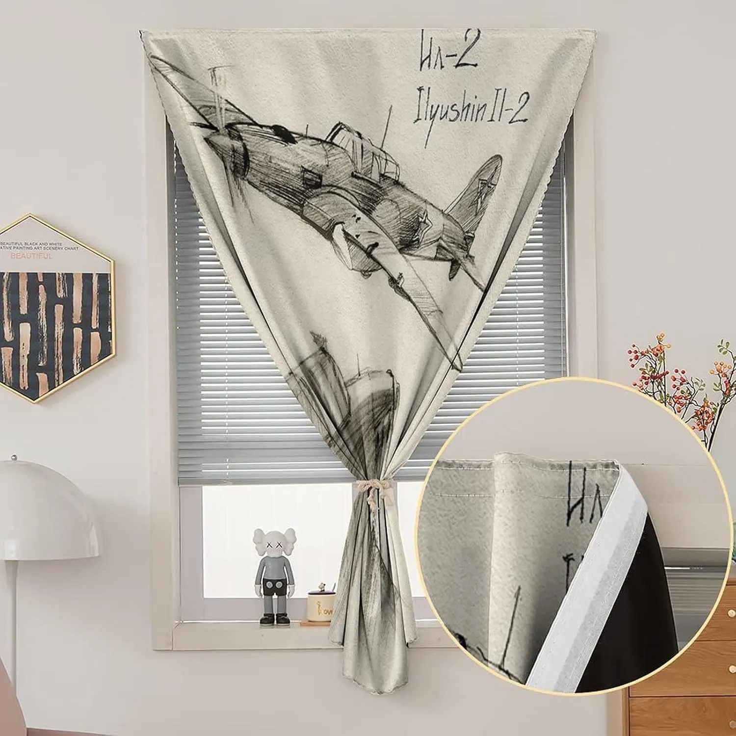 XISUNYA Adjustable Blackout Shades, Airplane Decor Portable Blackout Curtain, Soviet Military Jets Flights World War Aviation Sketch Print Living Room Bedroom Window Drapes,35W x54L Inch