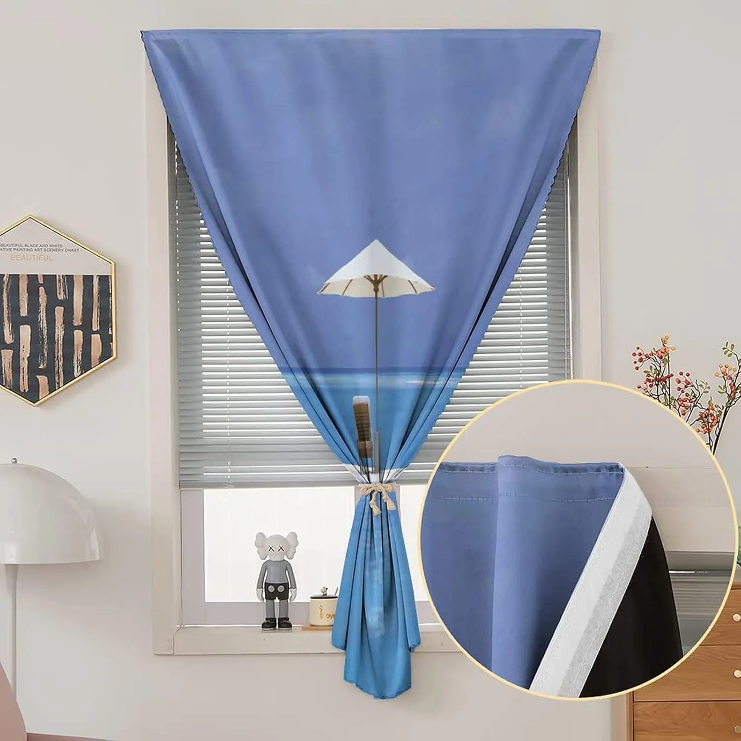 XISUNYA Adjustable Blackout Shades, Seaside Portable Blackout Curtain, Beach Chairs and Umbrella on Island Ocean Seascape Print Living Room Bedroom Window Drapes,59W x72L Inches, for Bathroom Bedroom