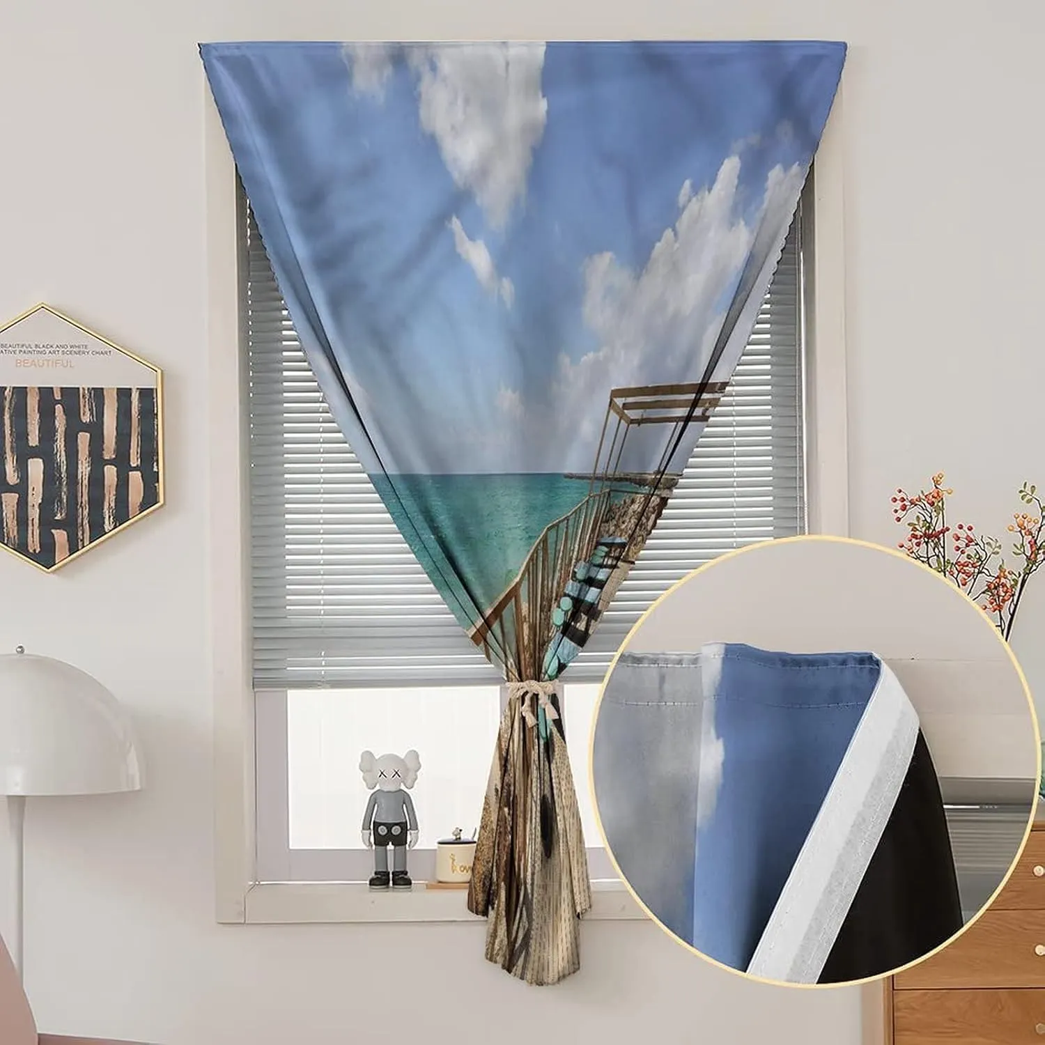 XISUNYA Adjustable Blackout Shades, Travel Portable Blackout Curtain, Culatra Island Bar Terrace Print Living Room Bedroom Window Drapes,59W x84L Inches, for Bathroom Living Room Bedroom