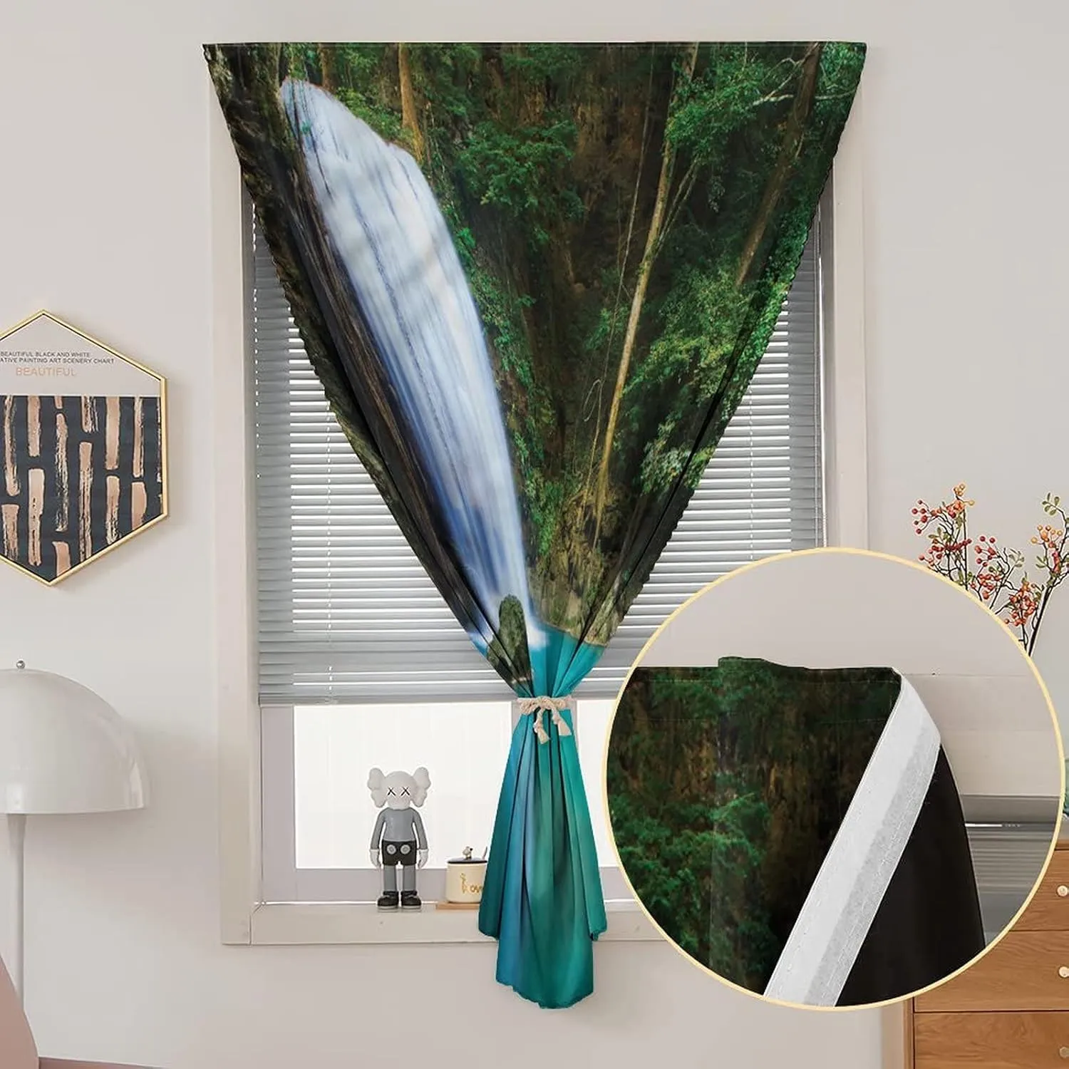 XISUNYA Adjustable Blackout Shades, Waterfall Portable Blackout Curtain, Woodland Nature Spring Print Living Room Bedroom Window Drapes,24W x40L Inches, for Kitchen Bathroom Living Room