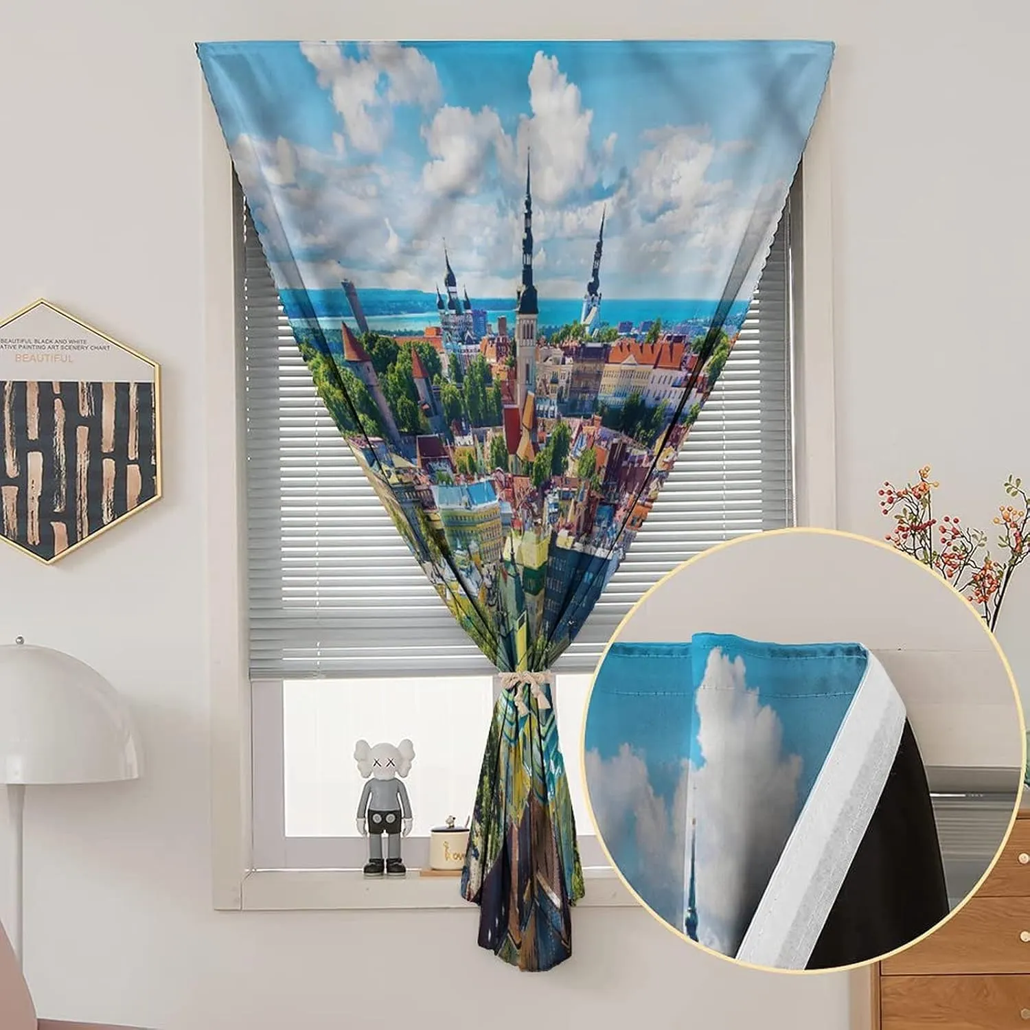 XISUNYA Anywhere Portable Blackout Curtain, European Door Window Curtains, Town Tallinn Estonia Print Bedroom Blackout Curtains,59W x72L Inches, for Bathroom Living Room Bedroom