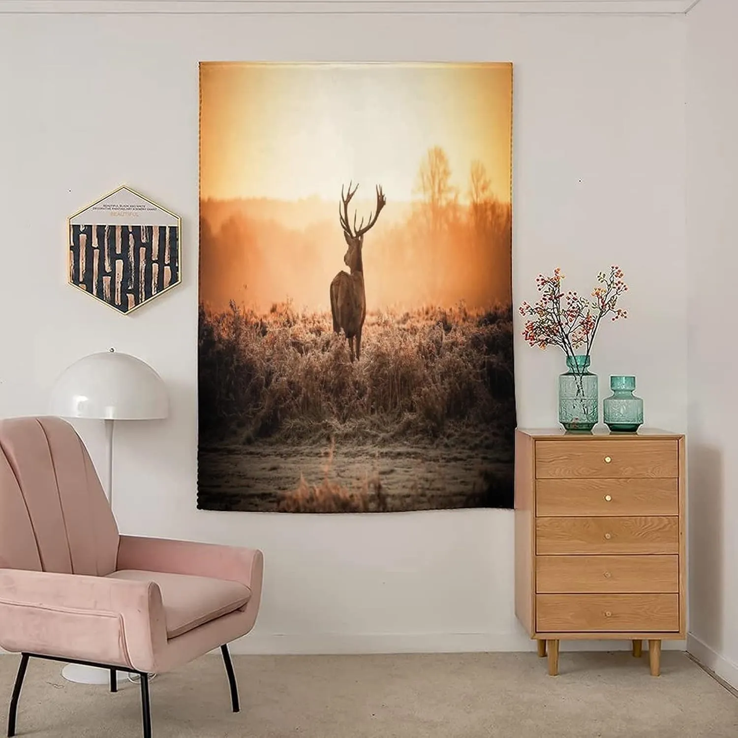XISUNYA Anywhere Portable Blackout Curtain, Hunting Decor Door Window Curtains, Red Deer in The Morning Sun Print Bedroom Blackout Curtains,47W x54L Inches, for Bathroom Living Room Bedroom