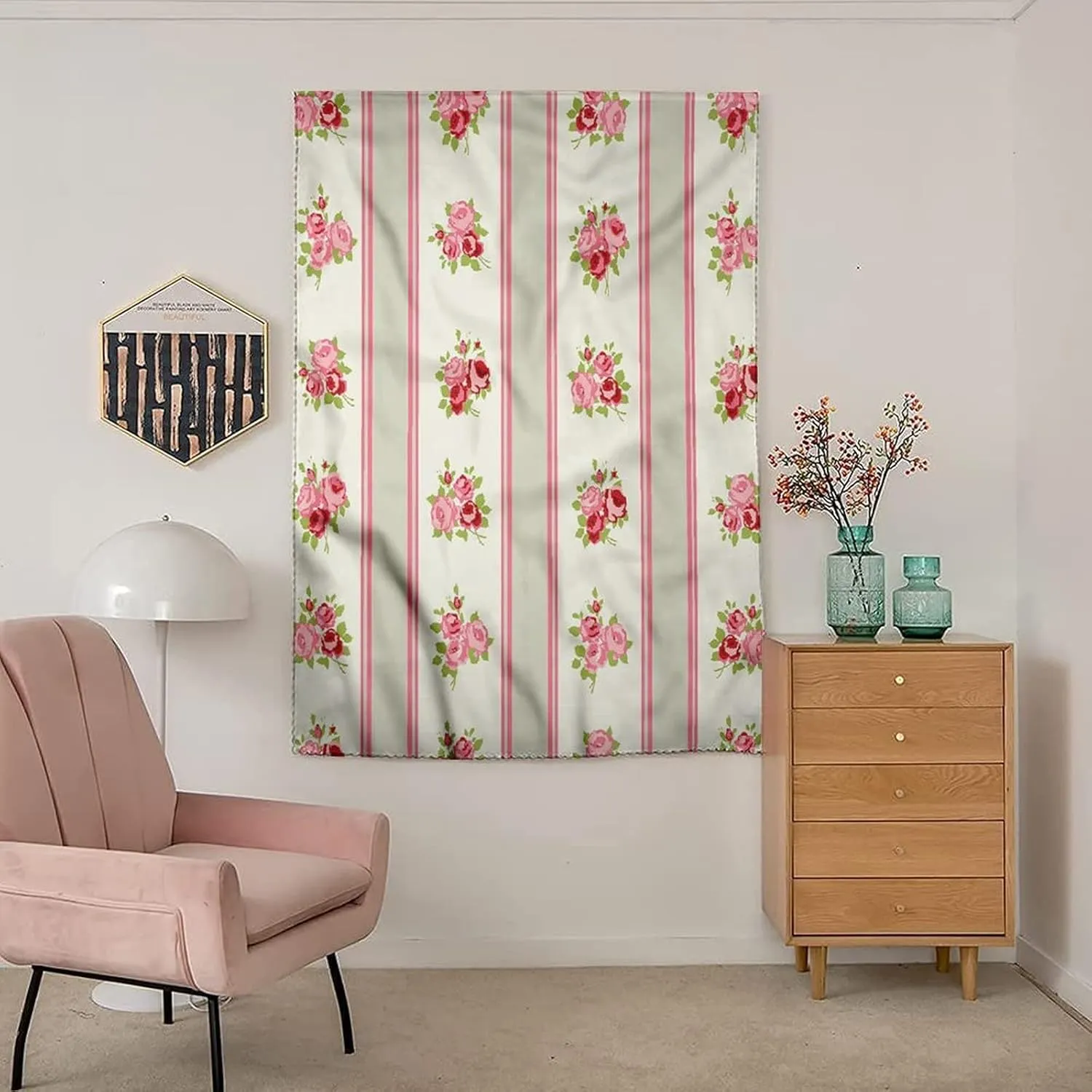 XISUNYA Autohesion Curtains, Shabby Chic Window Curtain Panel, Corsage of English Rose Print Thermal Lnsulated Room Darkening Small Drapes,59W x72L Inches, for Bathroom Living Room Bedroom