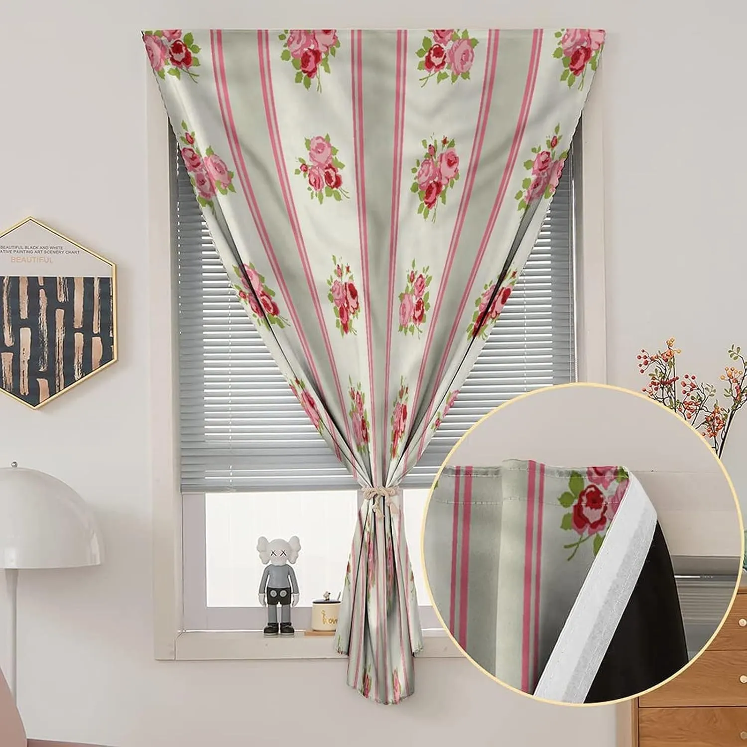 XISUNYA Autohesion Curtains, Shabby Chic Window Curtain Panel, Corsage of English Rose Print Thermal Lnsulated Room Darkening Small Drapes,59W x72L Inches, for Bathroom Living Room Bedroom