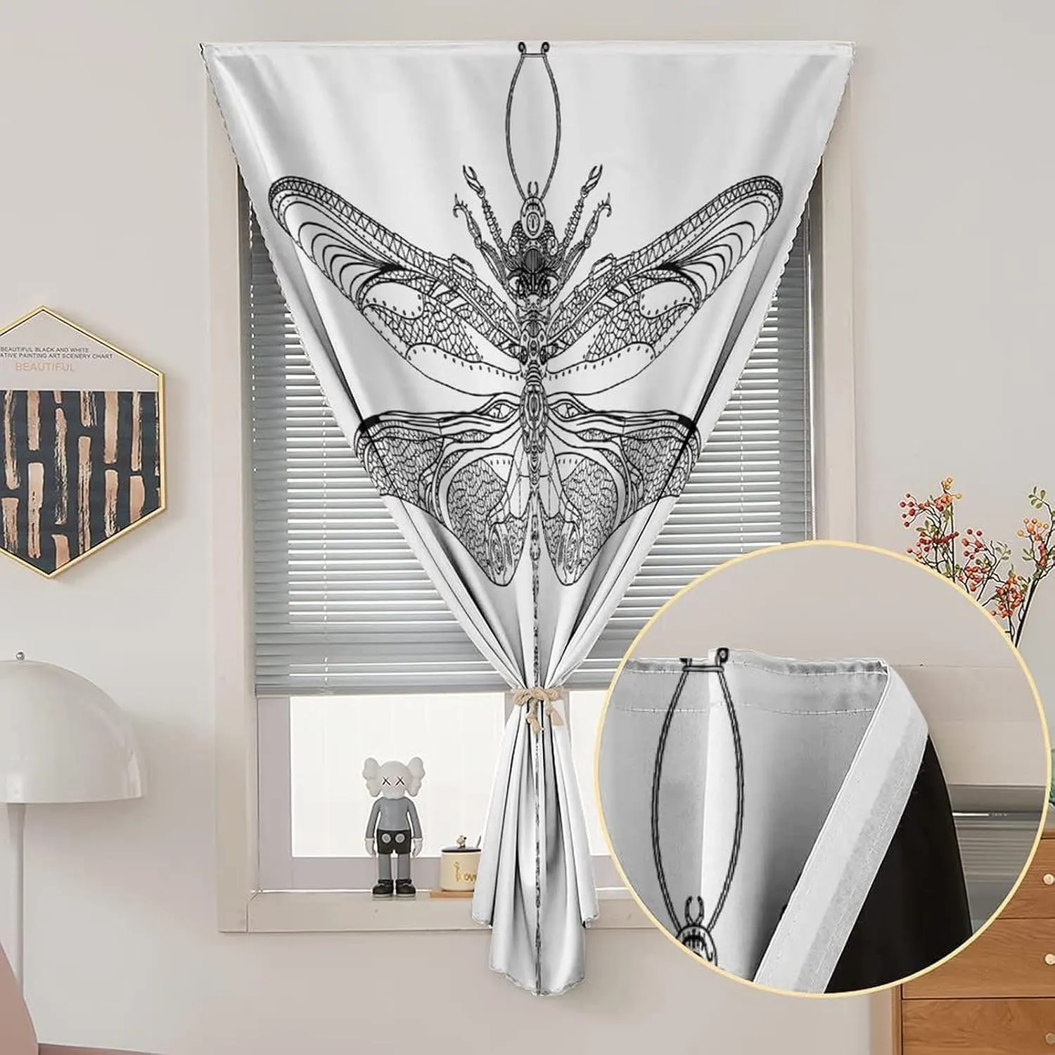 XISUNYA Self Adhesive Portable Blackout Curtains, Abstract Short Door Window CurtainsAnimal Steampunk Pattern Print Thermal Lnsulated Room Darkening Small Drapes,26W x40L Inch