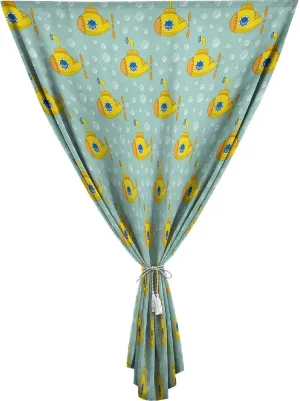 XISUNYA Self Adhesive Portable Blackout Curtains, Yellow Submarine Room Darkening Curtains, Nautical Design Submarine and Bubbles Print Temporary Blackout Blinds,47W x54L Inches, for Bathroom Bedroom