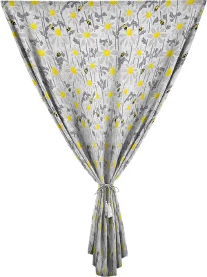 XISUNYA Travel Windows Blackout Curtain, Yellow Curtain Shades, Bees and Chamomile Daisy Flowers in Flourishing Meadow Print Adjustable Temporary Blackout Shades,59W x72L Inches, for Bathroom Bedroom