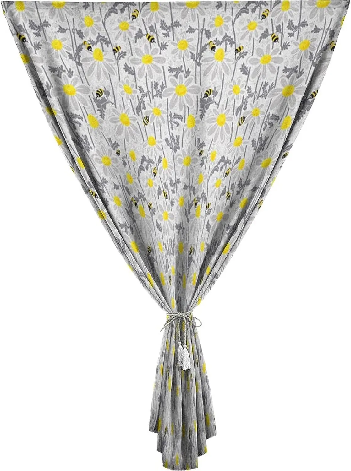 XISUNYA Travel Windows Blackout Curtain, Yellow Curtain Shades, Bees and Chamomile Daisy Flowers in Flourishing Meadow Print Adjustable Temporary Blackout Shades,59W x72L Inches, for Bathroom Bedroom