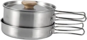 YARNOW Camping Griddle Pan Multi-Function Outdoor Cooking Pot Portable Stainless Steel Folding Handle Pot