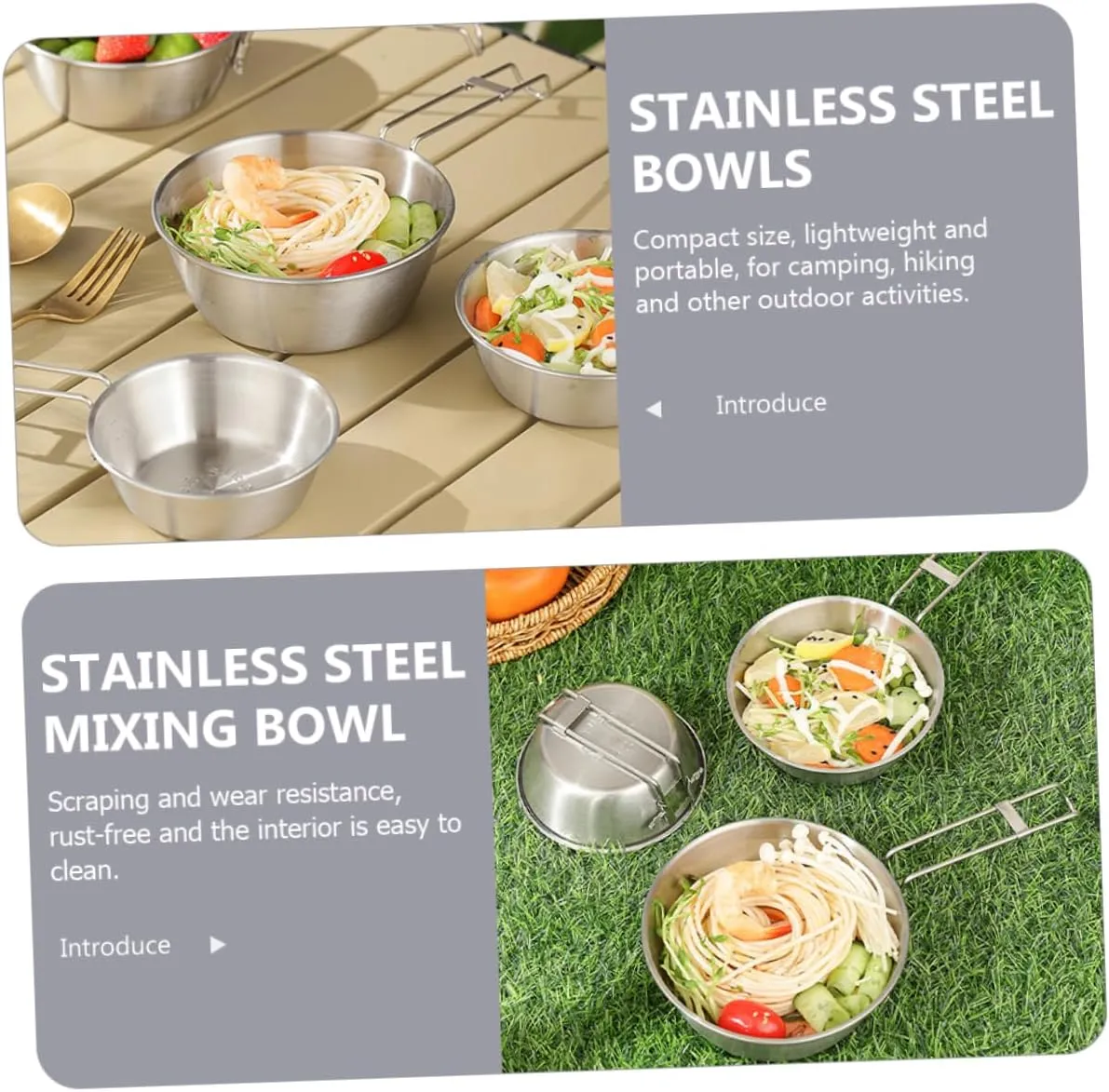 YARNOW Stainless Steel Camping Bowl Set 3pcs Collapsible Bowls with Handle Lightweight and Durable for Outdoor Meals