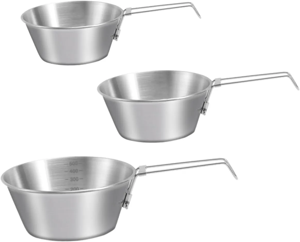 YARNOW Stainless Steel Camping Bowl Set 3pcs Collapsible Bowls with Handle Lightweight and Durable for Outdoor Meals