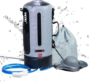 YETO 12L/3.17 Gallons Portable Camping Shower Portable Shower for Camping Camp Shower Solar Shower Outside Shower with Pressure Foot Pump and Handy Nozzle Camping Showers Camping Shower Bag, GREY-12L