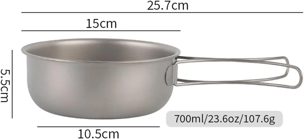 Yiju Titanium Frying Pan Cookware Versatile Cooking Pot Skillet Portable with Foldable Handle Camping Pan for Backpacking Camping, 700ML