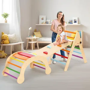 YOLEO Pikler Triangle Set 7-in-1, Montessori Toddler Climbing Toys Indoor,Easy-Fold Wooden Climbing Toys for Toddlers 1-3 Inside,Fun Pickler climbing Set and Indoor Playground Jungle Gyms for Toddlers