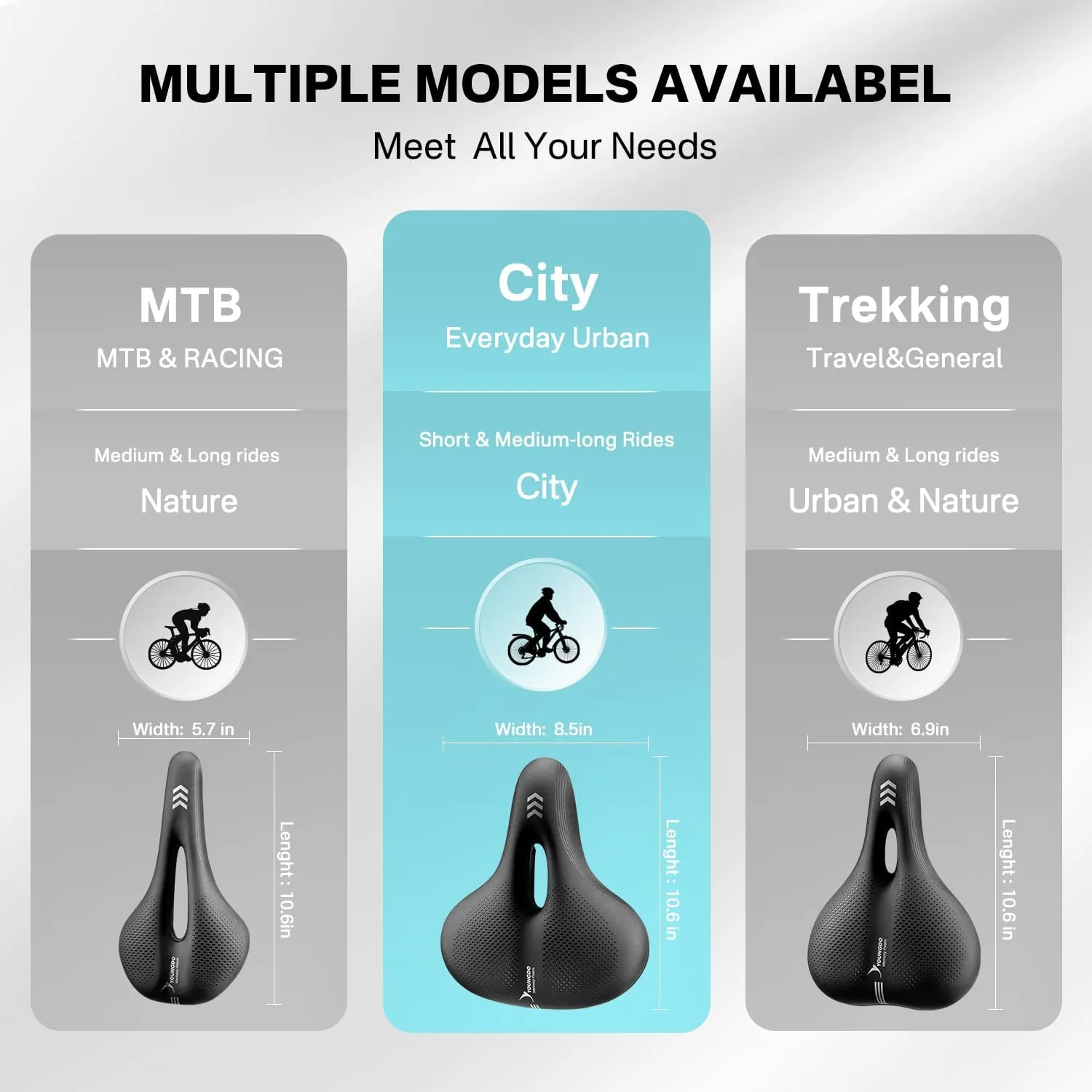 YOUNGDO Waterproof Bike Saddle with Memory Foam, Comfort Bicycle Saddle Seat Cushion Universal Fit, Shock Absorbing fit Peloton Bike Mountain Bike Road Bike Exercise Bike for Men and Women