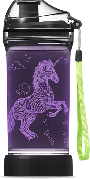 YuanDian Light Up Kids Water Bottle with 3D LED Light- 14 OZ Tritan BPA Free - 7 Color Light Cool Drinking Cups Gift for School Kids Girl Child (Unicorn)