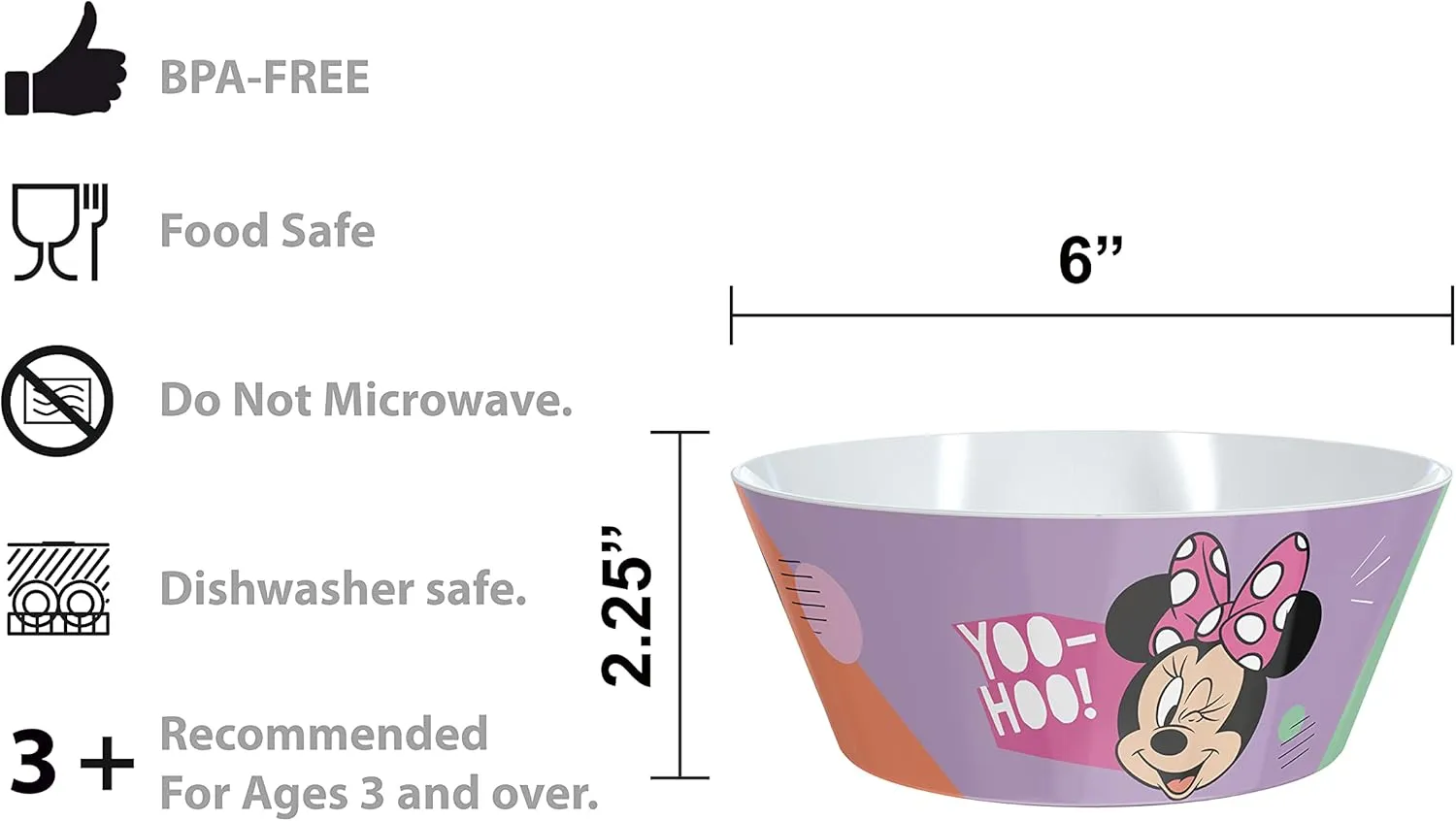 Zak Designs 5-Piece Dinnerware Set, Disney Minnie Mouse - Durable Plastic & Stainless Steel - Includes Water Bottle, 8-Inch Plate, 6-Inch Bowl, Fork & Spoon - Suitable for Kids Ages 3 