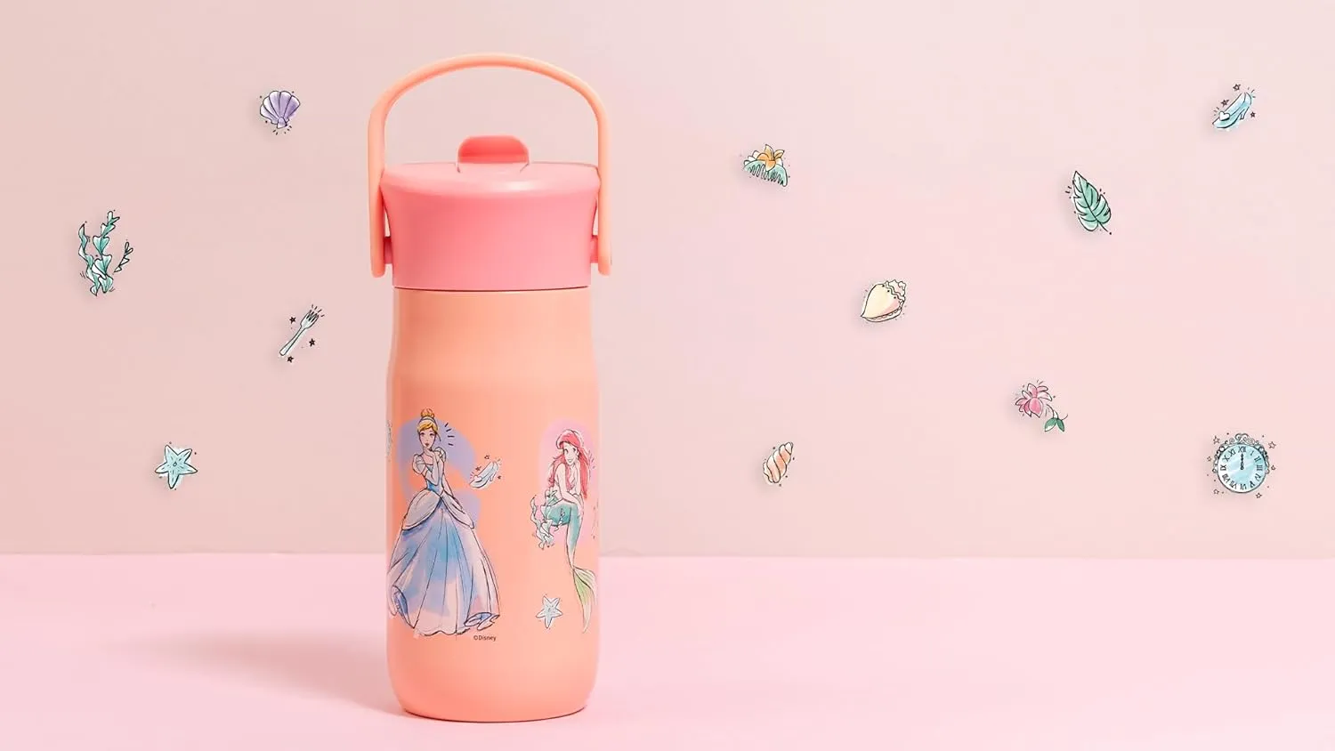Zak Designs Harmony Disney Princess Kid Water Bottle for Travel or At Home, 14oz Recycled Stainless Steel is Leak-Proof When Closed and Vacuum Insulated (Ariel, Mulan, Moana, Cinderella)