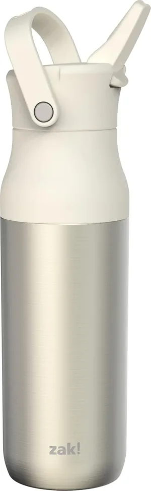Zak Designs Harmony Water Bottle for Travel or At Home, 32oz Recycled Stainless Steel is Leak-Proof When Closed and Vacuum Insulated with Straw Lid and Carry Handle (Ivory White)