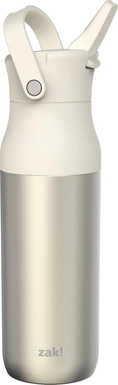 Zak Designs Harmony Water Bottle for Travel or At Home, 32oz Recycled Stainless Steel is Leak-Proof When Closed and Vacuum Insulated with Straw Lid and Carry Handle (Ivory White)