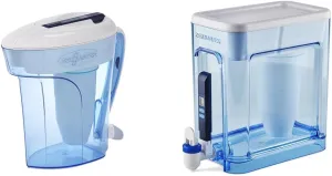 ZeroWater 22-Cup Ready-Read 5-Stage Water Filter Dispenser with Instant Read Out & 12-Cup Ready-Pour 5-Stage Water Filter Pitcher 0 TDS for Improved Tap Water Taste