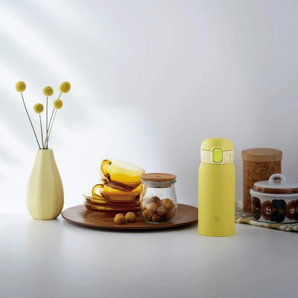 Zojirushi SM-WA36-YA Water Bottle, One-Touch Stainless Steel Mug, Seamless 0.36L Lemon