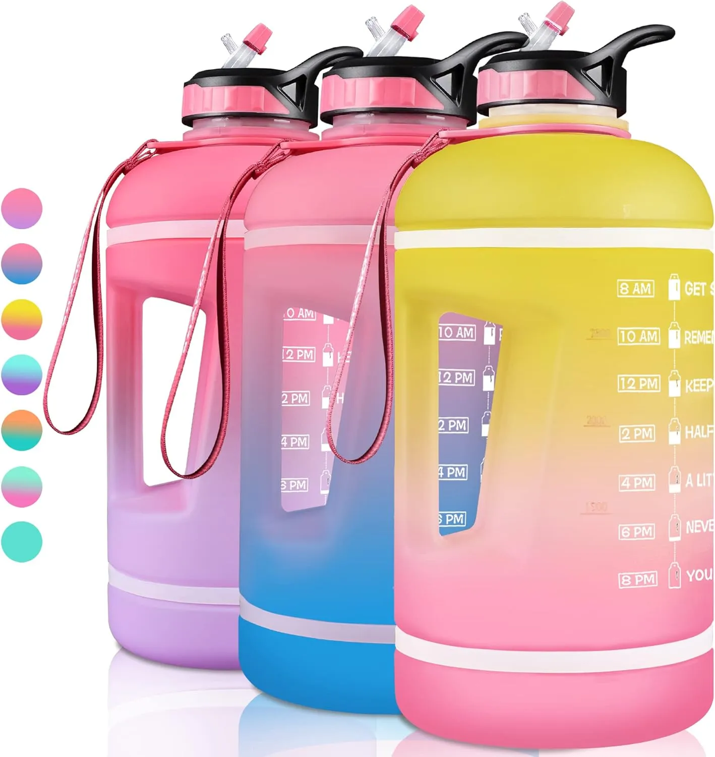 ZOMAKE Gallon Water Bottle with Straw & Time Marker - 64/128 oz Motivational Water Jug BPA Free Leakproof Large Water Bottle Ensure You Drink Enough Water Daily