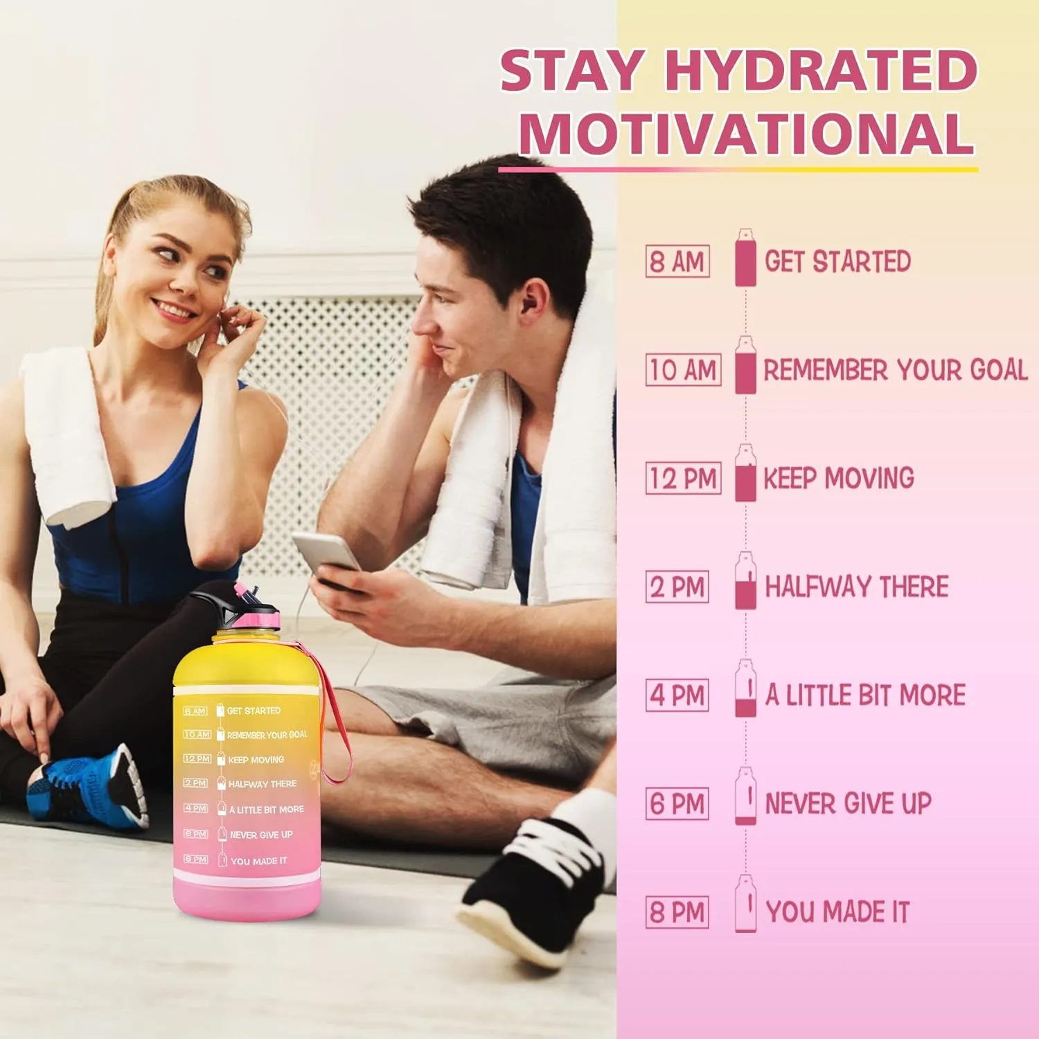 ZOMAKE Gallon Water Bottle with Straw & Time Marker - 64/128 oz Motivational Water Jug BPA Free Leakproof Large Water Bottle Ensure You Drink Enough Water Daily