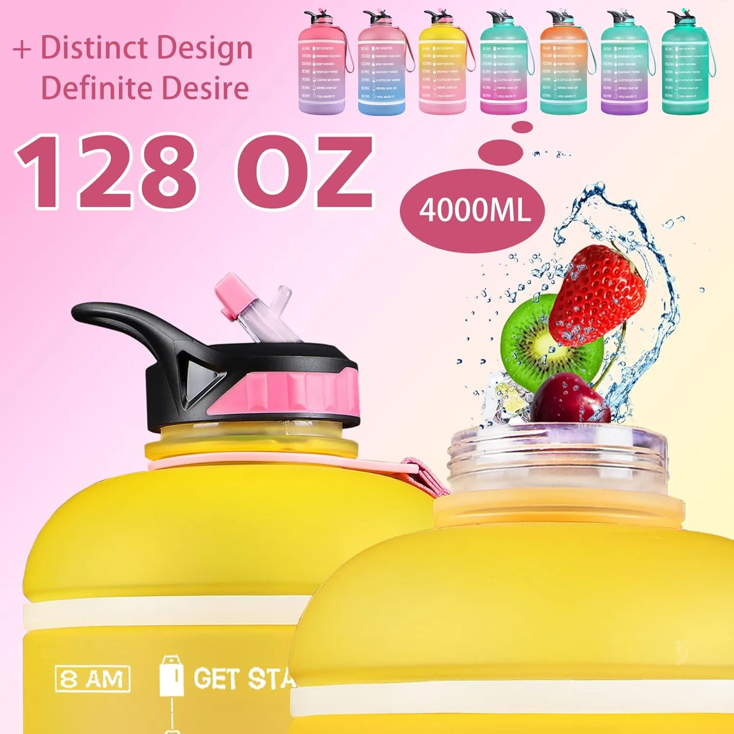 ZOMAKE Gallon Water Bottle with Straw & Time Marker - 64/128 oz Motivational Water Jug BPA Free Leakproof Large Water Bottle Ensure You Drink Enough Water Daily