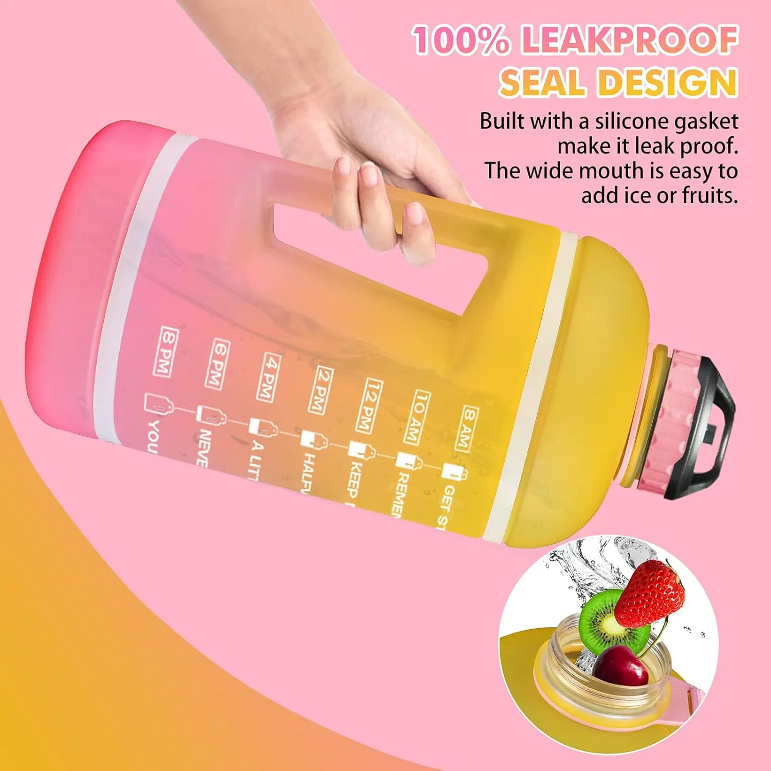 ZOMAKE Gallon Water Bottle with Straw & Time Marker - 64/128 oz Motivational Water Jug BPA Free Leakproof Large Water Bottle Ensure You Drink Enough Water Daily