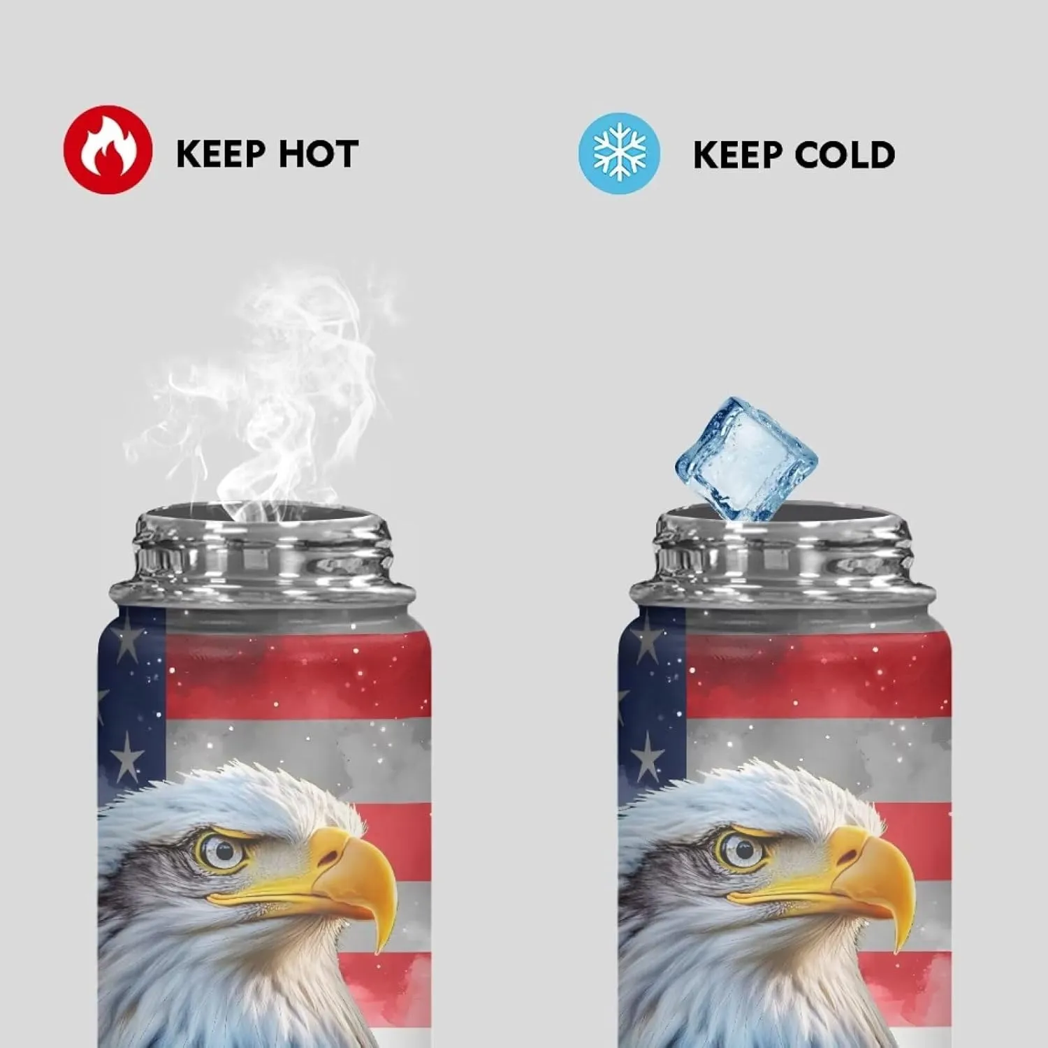 ZOUTAIRONG American Flag Insulated Water Bottle 18 oz, Eagle Pattern Vacuum Stainless Steel Sports Water Jug Flask with Handle for Outdoor Biking