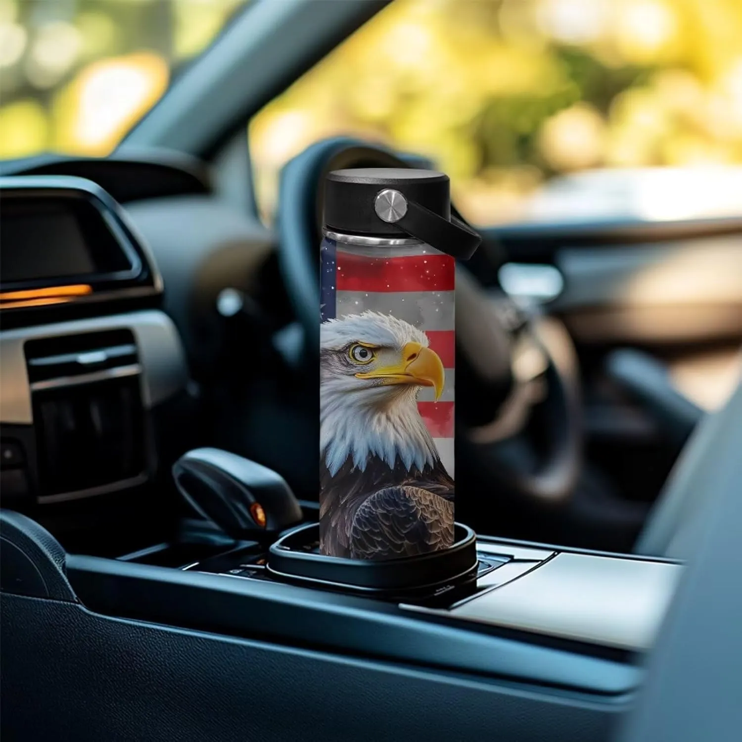 ZOUTAIRONG American Flag Insulated Water Bottle 18 oz, Eagle Pattern Vacuum Stainless Steel Sports Water Jug Flask with Handle for Outdoor Biking