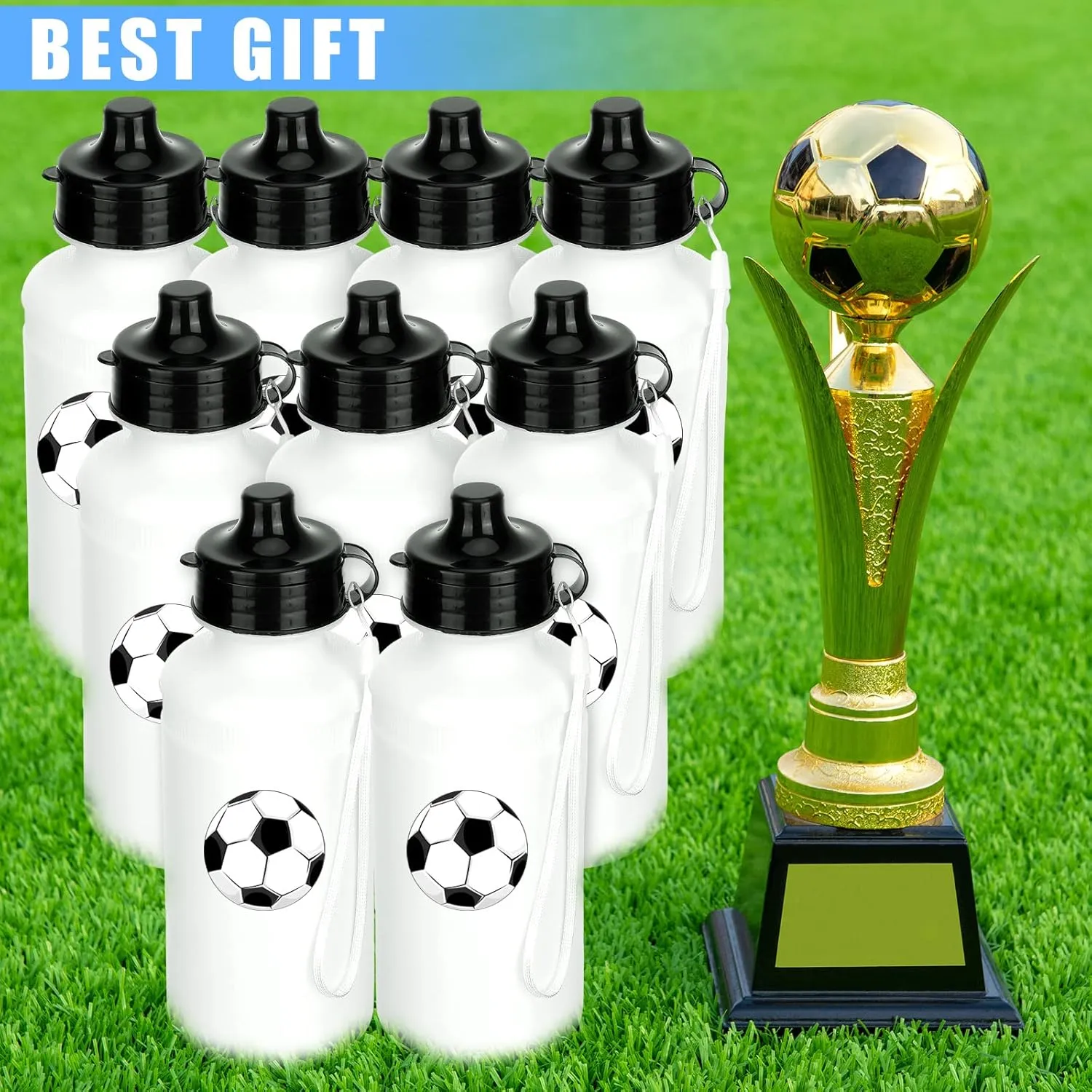 Zubebe 36 Pcs Sport Water Bottles Bulk 21 oz Squeeze Reusable BPA-Free Plastic Water Bottle with Nylon Strap Leak Proof Blank DIY Cup for School Football Team Beach Summer Grad Gift