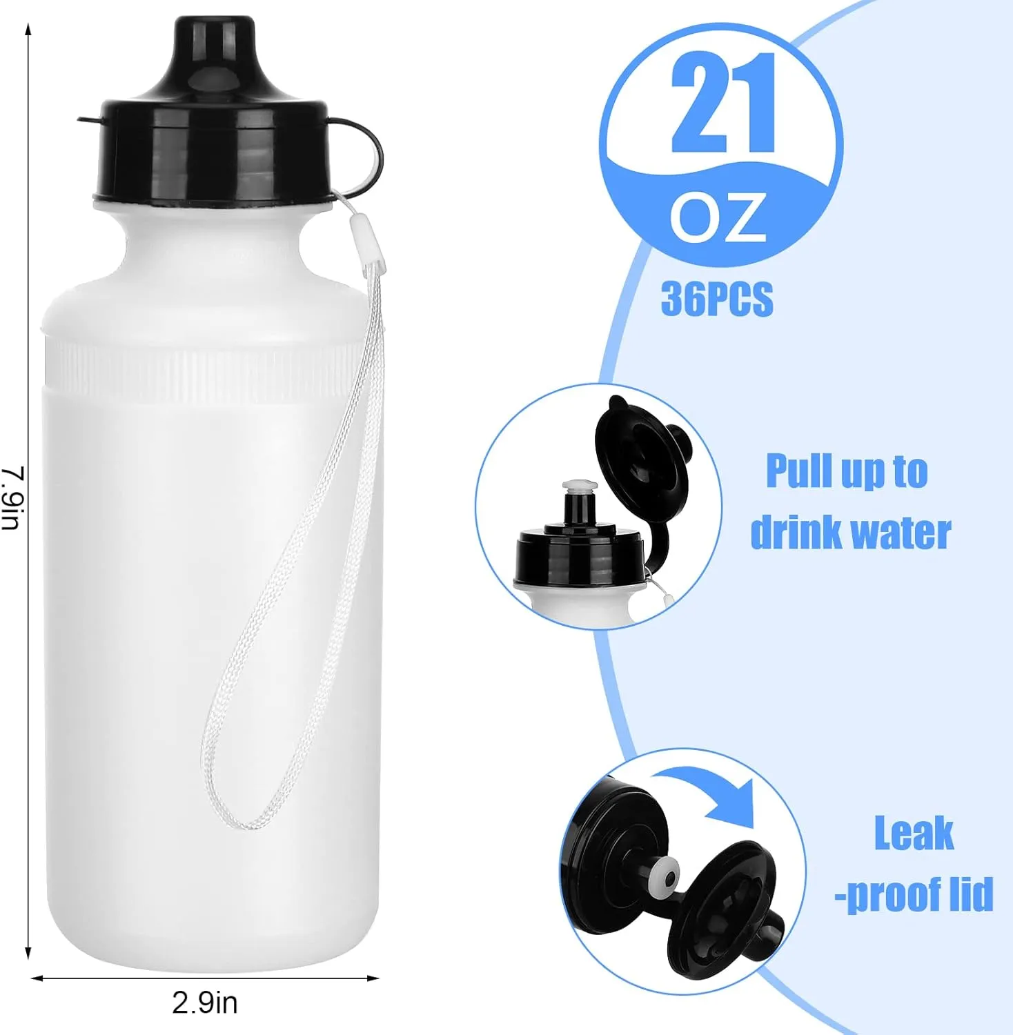 Zubebe 36 Pcs Sport Water Bottles Bulk 21 oz Squeeze Reusable BPA-Free Plastic Water Bottle with Nylon Strap Leak Proof Blank DIY Cup for School Football Team Beach Summer Grad Gift