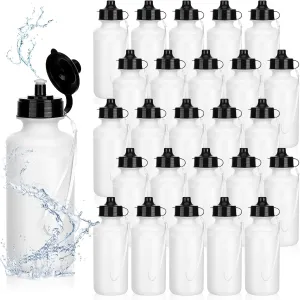 Zubebe 36 Pcs Sport Water Bottles Bulk 21 oz Squeeze Reusable BPA-Free Plastic Water Bottle with Nylon Strap Leak Proof Blank DIY Cup for School Football Team Beach Summer Grad Gift