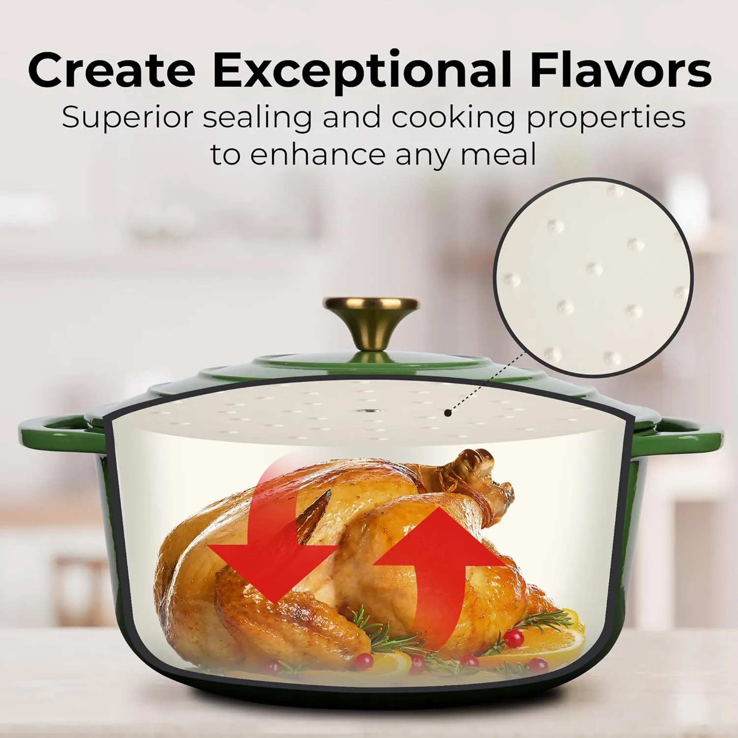 Zulay Kitchen 6 Quart Enameled Cast Iron Dutch Oven with Lid – Premium Durability & Oven Safe up to 500°F – Heavy Duty Cookware Perfect for Bread Baking, Stews, Braising & Roasting – Green