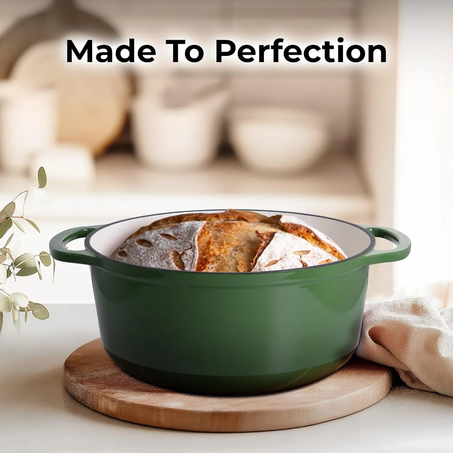 Zulay Kitchen 6 Quart Enameled Cast Iron Dutch Oven with Lid – Premium Durability & Oven Safe up to 500°F – Heavy Duty Cookware Perfect for Bread Baking, Stews, Braising & Roasting – Green