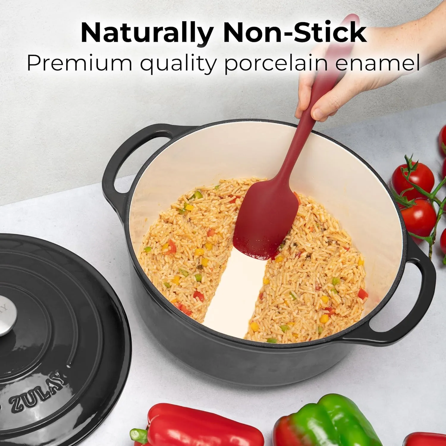 Zulay Kitchen 6 Quart Enameled Cast Iron Dutch Oven with Lid – Premium Durability & Oven Safe up to 500°F – Heavy Duty Cookware Perfect for Bread Baking, Stews, Braising & Roasting – Onyx Black