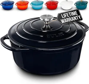 Zulay Kitchen 6 Quart Enameled Cast Iron Dutch Oven with Lid – Premium Durability & Oven Safe up to 500°F – Heavy Duty Cookware Perfect for Bread Baking, Stews, Braising & Roasting – Onyx Black