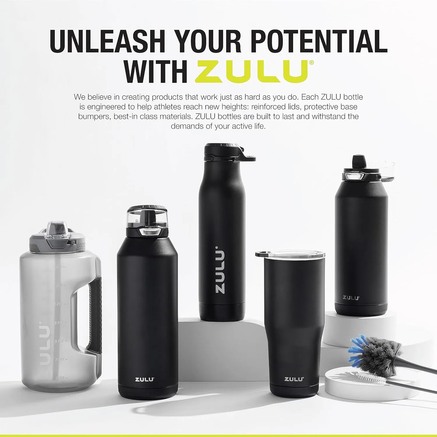 ZULU Base 18oz Kids Stainless Steel Water Bottle with 3 Lids- Straw, Chug, Twist | Double Walled and Vacuum Insulated Metal Thermos | Fits Car Cupholder, Built in Carry Loop, Dishwasher Safe, Guac