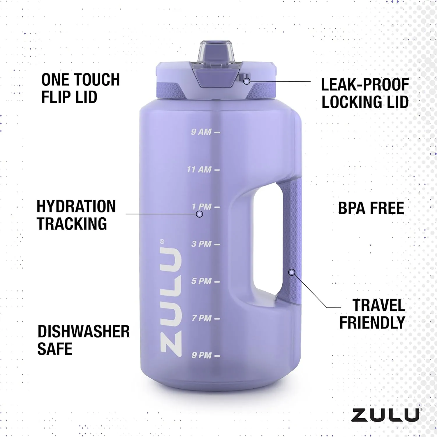 Zulu Goals Gallon 128oz Large Water Bottle Jug with Time Marker & Handle for All Day Hydration | Silicone Soft Straw with Locking Leak-Proof Lid | For Gym, Camping, Workout, and Outdoors | Violet