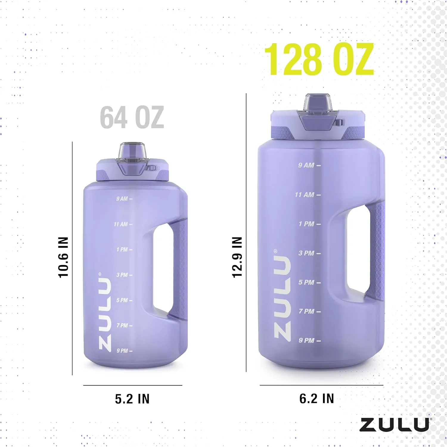 Zulu Goals Gallon 128oz Large Water Bottle Jug with Time Marker & Handle for All Day Hydration | Silicone Soft Straw with Locking Leak-Proof Lid | For Gym, Camping, Workout, and Outdoors | Violet