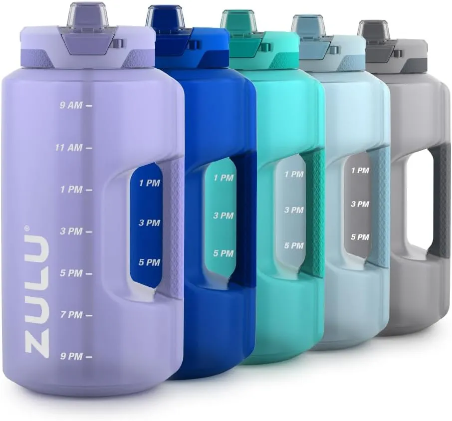 Zulu Goals Gallon 128oz Large Water Bottle Jug with Time Marker & Handle for All Day Hydration | Silicone Soft Straw with Locking Leak-Proof Lid | For Gym, Camping, Workout, and Outdoors | Violet