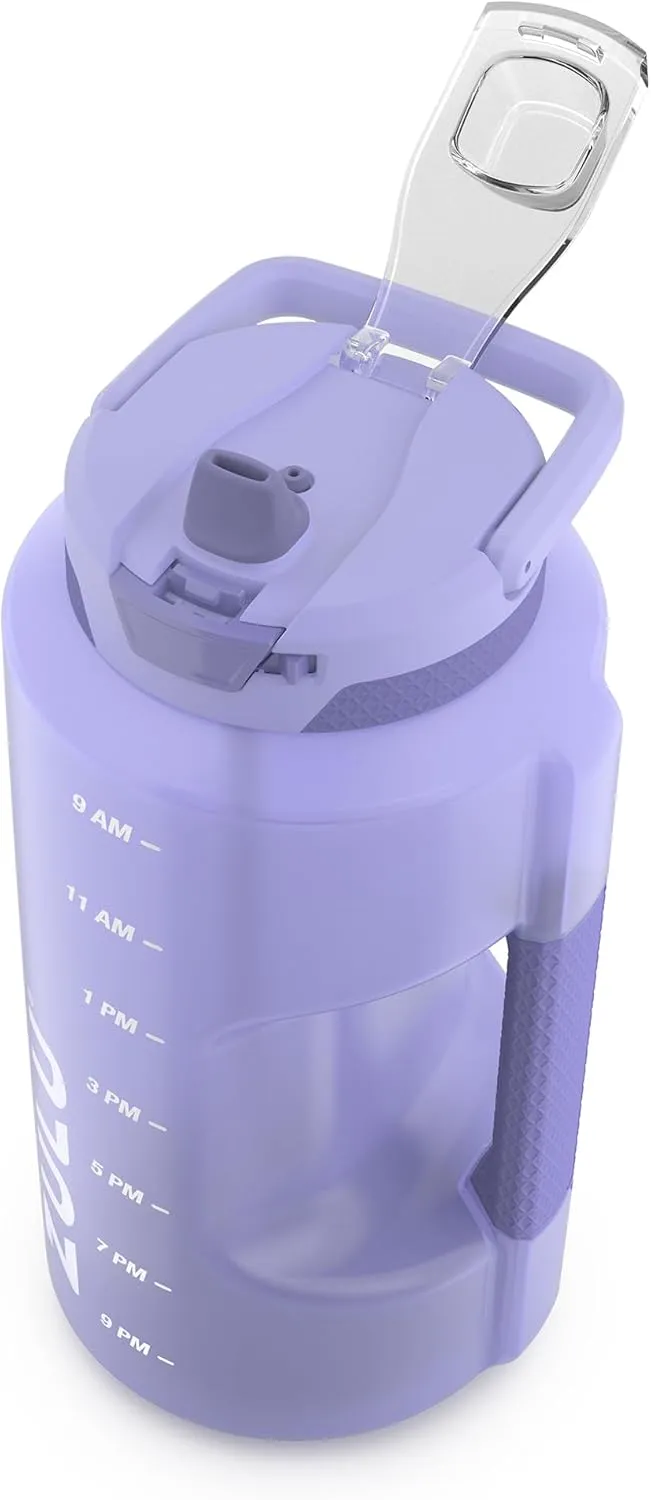 Zulu Goals Gallon 128oz Large Water Bottle Jug with Time Marker & Handle for All Day Hydration | Silicone Soft Straw with Locking Leak-Proof Lid | For Gym, Camping, Workout, and Outdoors | Violet