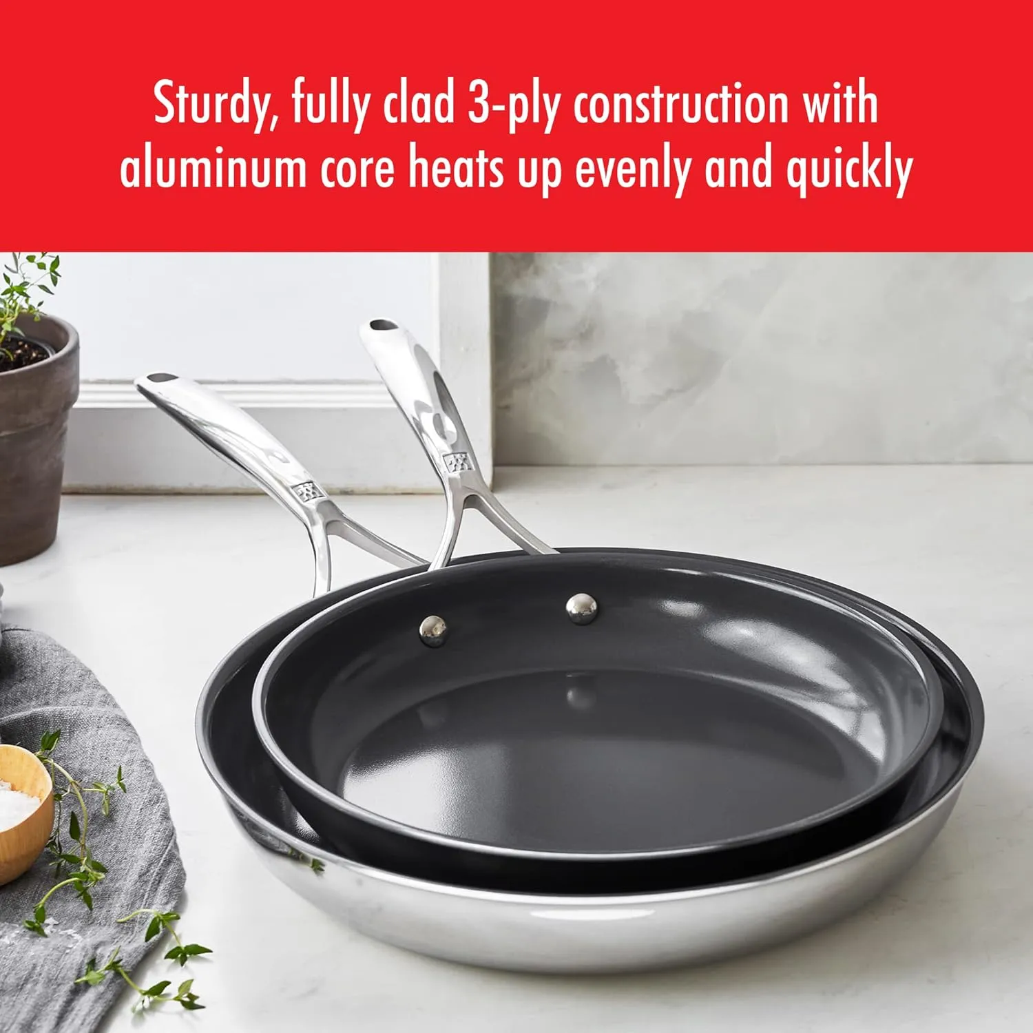 ZWILLING Spirit Energy   2-pc Stainless Steel Ceramic Nonstick 10-in & 12-in Fry Pan Set